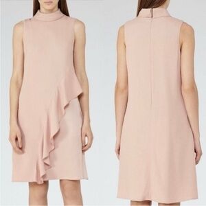 Reiss Eden Ruffle Front Shift Dress in Nude Blush Pink